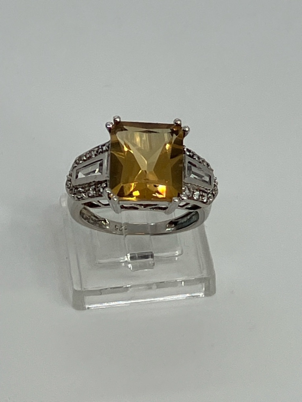Yellow Square Halo Ring in Sterling-Style Setting